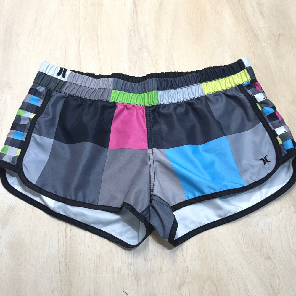 Hurley Womens Large Multi Colorblock Board Shorts Geometric Elastic Waist